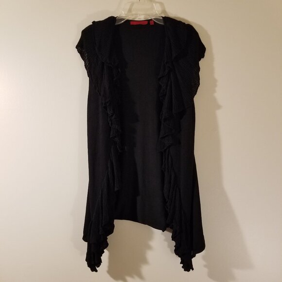 Black Sleeveless Open Front Knit Cardigan - Picture 1 of 12